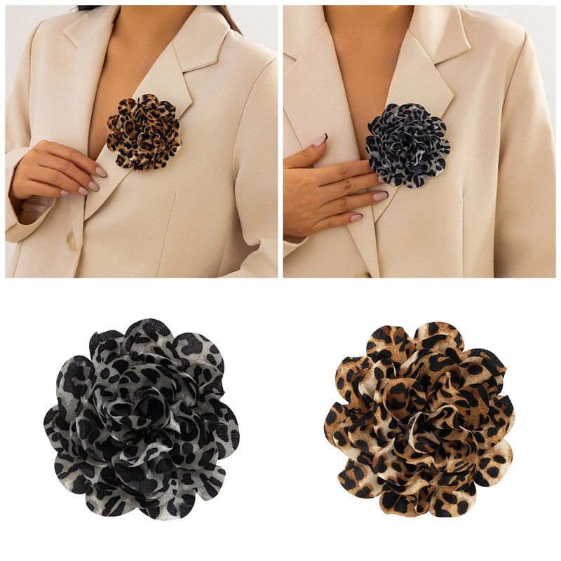 HUANGANG Leopard Print Flower Duckbill Clip Brooch Exaggerated Floral Shaped