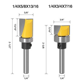 Gasea 4pcs 1/4" Shank Flush Trim Hinge Mortise Template Cleaning Bottom Router Bit for Woodworking Milling Cutter Tool 13/16" 7/16" 5/8" 1/4"