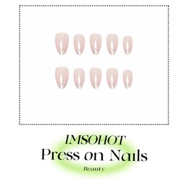 IMSOHOT Short Press on Nails Oval False Nails French Tips False Nails with Glitter Designs Glossy Full Cover Acrylic Round Stick on Nails for Women Nail Decoration 24Pcs