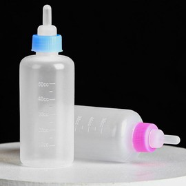 Hsthe Sea 2 Pieces Newborn Pet Feeder,Puppy,Cat,Kitten Feeding Bottle Kit,Feeding Nursing Bottle Nipple for Small Mammals Neonates Week Old Newborn Animal