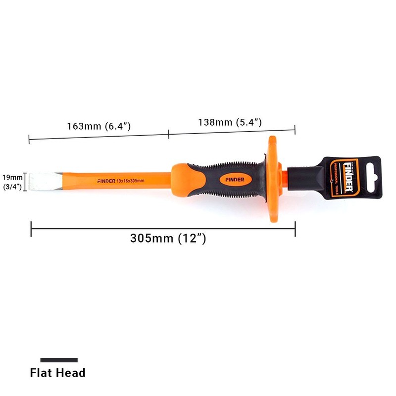 Finder 12-Inch Heavy Duty Flat Chisel with Hand Protection, Flat