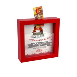 Salvadanaio Decorativo in Legno, Design Auto Oggi Sposi, Cornice Rossa 16x16 cm, Regalo per Matrimonio