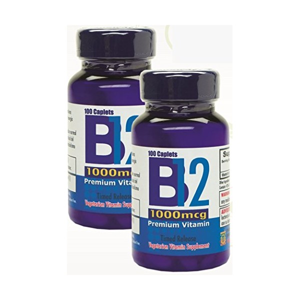 Nutrisalud Products Vitamina B12 de alta potencia, 1000mcg, Set de 2 frascos con 100 tabletas c/u. Combate Anemia, fatiga, aumenta la energia, revitaliza el sistema nervioso.