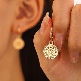 ALRNBY Gold Silver Sun Dangle Earrings for Women Dainty Opal Drop Earrings for Girls Ethnic Style Earrings Trendy Hoop Jewelry (Gold-2)