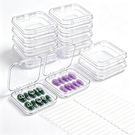 12 cajas de almacenamiento de uñas acrílicas transparentes a presión con 30 cintas adhesivas de doble cara, organizador de uñas postizas transparente para salón de uñas, hogar, viajes y