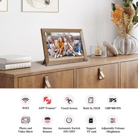 AHOWAI 32GB Digital Photo Frame WiFi, 10.1 Inch 1280x800 IPS LCD Touchscreen Digital Picture Frame, Auto-Rotate Electronic Photo Frame, Share Photos or Videos via Frameo App, Best Gift for Favorite