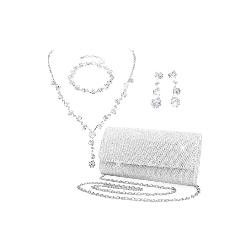 Conjuntos de joyería de Cristal, Embrague de Plata, Collar y