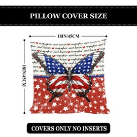 FARMNALL Red White and Blue Butterfly Pillow Covers 18x18 Set of 4 Memorial Day 4th of July Veterans Day Decorations and Supplies for Home Sofa Couch