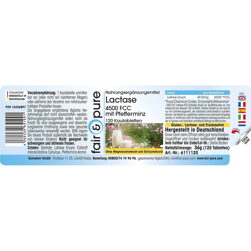 Fair & Pure Lactase Tablets, Pack of 120, Swallow Friendly,