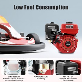 BJTDLLX 7.5HP 4 Stroke Gas Engine, 212CC Engine Go Kart Engine Mini Bike Engine, Horizontal Shaft Gas Powered Engine Pull Start Air Cooling, 14.25in x12.32in x12.99in