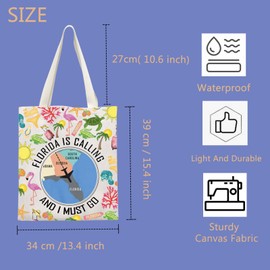 FUNYSO Florida Vacation Gift Florida Travel Gift Florida Map Gift Florida Is Calling And I Must Go Tote Bag (FLORIDA IS UK)