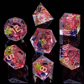ARUOHHA DND Dice Set Resin Pink Leaf Sharp Edges Dice with Box, Dungeons and Dragons Role Playing Dice, Flower Lightning D and D Dice RPG Glitter Inclusions Polyhedral D&D Dice D20 D12 D10 D8 D6