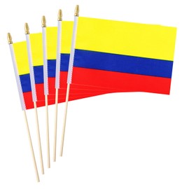 5 Pack Colombia Colombian Small Mini Wood Hand Held Stick Flag,Suitable For Various Holiday Parties, World Cup, National Day, And National Flag Day.