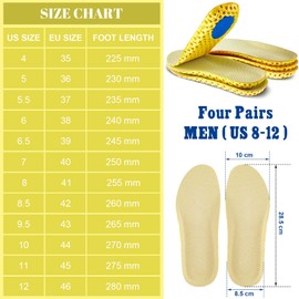 4 pares de plantillas elásticas para zapatos que absorben los golpes, plantillas de memoria transpirables para hombres, elevadores de zapatos, suelas de repuesto suaves para hombres y mujeres, zapatos deportivos (hombres EE.UU. 8-12)
