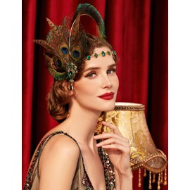 BABEYOND 1920s Headband Women's Peacock Feather Hair Clip Gatsby Fancy Dress Costume Hair Accessories