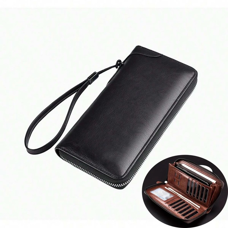 Long Zip-Around Leather Wallet for Daily Carry – Dual-Zipper Card
