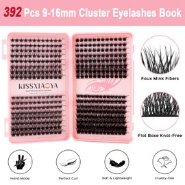 Individual Cluster Lashes 392Pcs Wide Stem D Curl 9-16 Mixed DIY Eyelash Extension False Eyelashes Natrual Soft Mega 4 Styles for Personal Started Makeup Use at Home (Mix 9-16mm Eyelash Book)