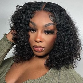 Short Curly Bob Wig Human Hair 12 Inch 180% Density 13x4 HD Transparent Lace Front Curly Bob Human Hair Wigs for Women Pre Plucked Natural Hairline Natural Color