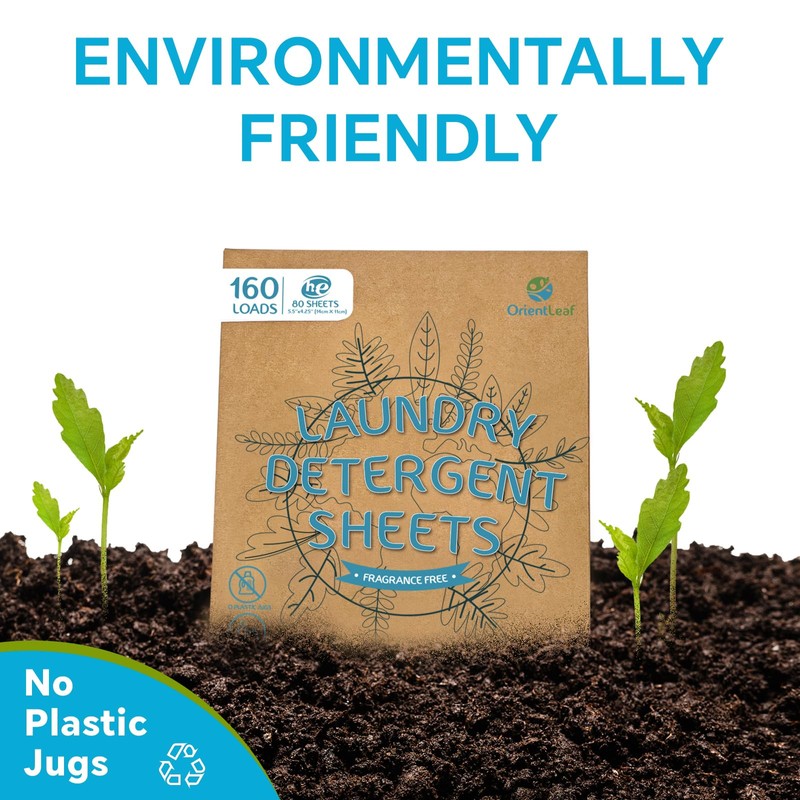 OrientLeaf Laundry Detergent Sheets Fragrance Free, Eco-Friendly, Powerful Cleaning, Up