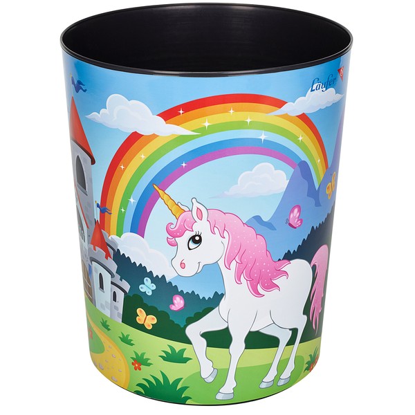 Runner 26664 unicorn wastebasket, 13 liter rubbish bin, perfect for the children's room, round, sturdy plastic, various motifs