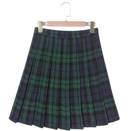 Hoerev Frauen Mädchen vielseitig Plaid gezauter Rock mit Shorts für kaltes Wetter,Grünblau,EU 40