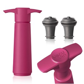 Vacu Vin Wine Saver Pump Pink with Vacuum Wine Stopper - Keep Your Wine Fresh for up to 10 Days - 1 Pump 2 Stoppers - Reusable - Made in the Netherlands