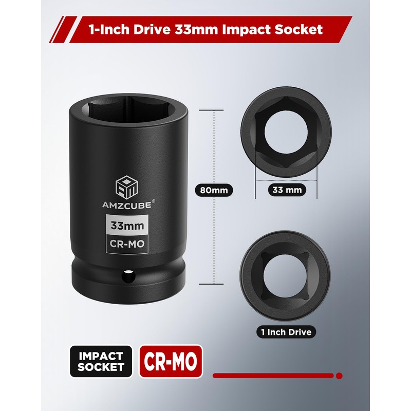 AMZCUBE 1 Inch Drive 33mm Deep Impact Socket