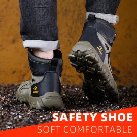 Men's Breathable Safety Shoes Steel Toe, Microfiber Upper Rubber Sole, Comfortable Durable Work FootwearColor: Green, US Size: 9.5
