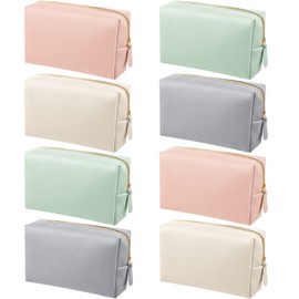 8 Bolsas de Maquillaje Bolsa Cosmética de Cuero PU Neceser Pequeño Impermeable Monedero de Almacenamiento para Niñas Mujeres Organizador de Viaje Almacenamiento Diario (Colores Suaves, M)