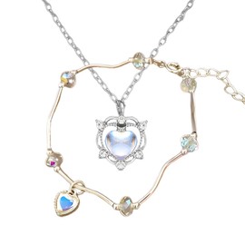 MIUPOO Heart Chain Necklace and Bracelet,Adjustable Length Dainty Jewelry Accessories, Women Teen Girls Jewelry Gifts,Bridal Bridesmaid Jewelry Set,2Pieces