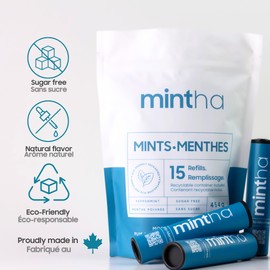 Mintha Eco-Friendly Breath Refreshing Mints - 1 Pound Resealable Bag with Portable Tube - Sugar Free, White