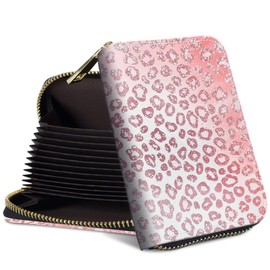 RFID Blocking Credit Card Holder – 12-Slot Leather Wallet,Slim Compact Design (3.1x4.3in),Lightweight & Secure Card Organizer for Women/Men,﻿Pink leopard print