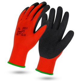 VENNER 12 Pairs of Anti-slip Gardening Gloves for Men and Women, Work Gloves with Latex Coating, Safety Work Gloves, Red Protective Gloves for Garden, Mechanics, Gardening, Construction Workers