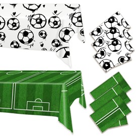 Moitkptt Football Tablecloth, Football Birthday Party Plastic Table Cover Football Table Decoration, Green White Party Tablecloth for Football Decoration (6PCS)
