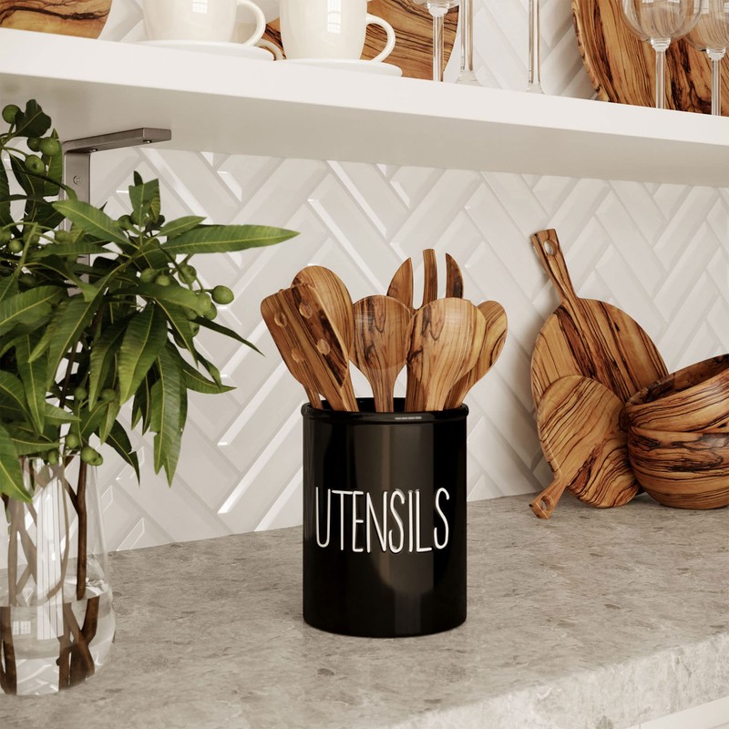 Barnyard Designs Ceramic Farmhouse Kitchen Utensil Holder for Countertop, Decorative