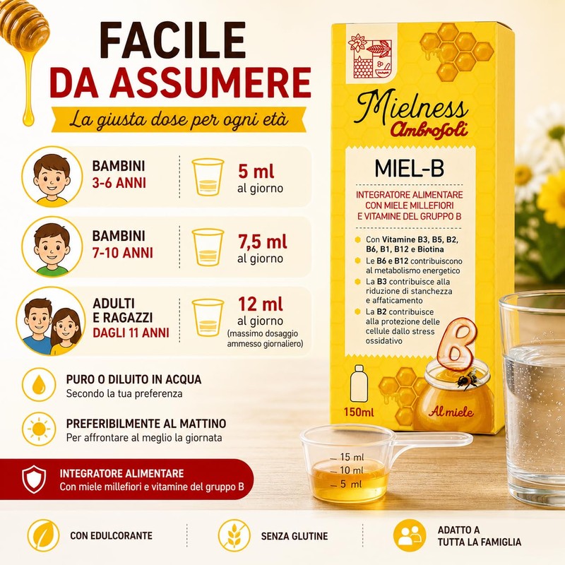 Ambrosoli Mielness Miel-B 150 ml – Integratore Alimentare con Miele
