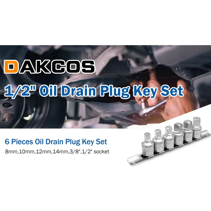 DAKCOS Oil Drain Plug Key Set, 1/2" Drive, 6 PCS