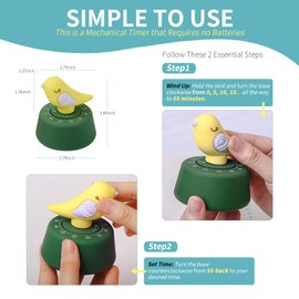 Mechanical Kitchen Timer, Cute Timer for Kids, Wind Up 60 Minutes Manual Countdown for Classroom, Home, Study and Cooking