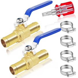 3/4'' Heater Hose Shut Off Ball Valves, 2Pcs Brass Barb Shut Off Ball Valves, 3/4'' PEX Shut Off Valves for Heater Hose, with 4Pcs Stainless Steel Clamps, Use for Water, Oil, Gas, Fuel line Fittings