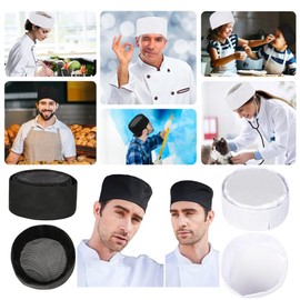 Mesh Top Chef Skull Hat Unisex Cool Vent Chef Beanie Sushi Beanie Double-Rimmed Kitchen Cooking Food Service Cap with Elastic Black