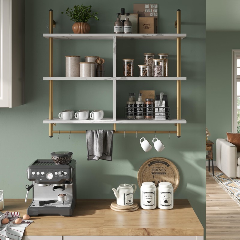 Bestier Kitchen Shelves Wall Mounted Floating Pipe Shelving 3 Tier