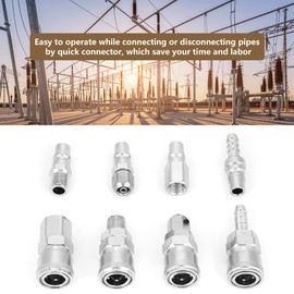 Akozon Quick Fitting Connector 8 Pieces 1/4 Inch Pneumatic Quick Fittings Release Plug Socket for Air Compressor Hose Set