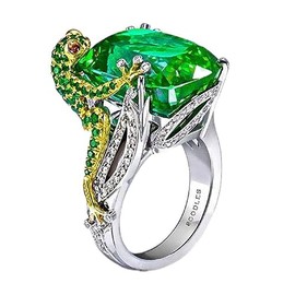 ASFKIPMF Green Crystal Lizard Frog Ring Oval Zircon Cute Animal Rings Jewelry Rhinestone Statement Rings for Women Emerald Frog CZ Crystal Diamond Wedding Engagement Ring, US Code 7, Gold,Platinum