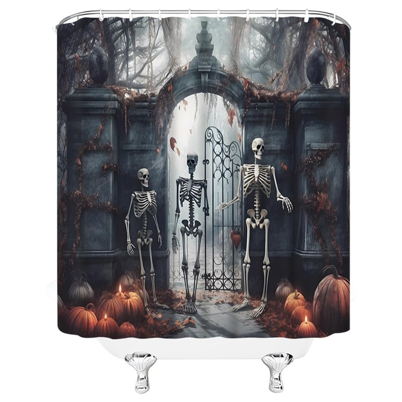 UPUMKSK Spooky Halloween Shower Curtain Horror Skeleton Gothic Castle Scary