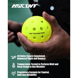 Warping Point Outdoor Pickleball Balls Usapa Approved, 12 Pack 40 Holes Competition Pickle Balls for Tournament Play, Crack Resistant Pickleball for Beginner Intermediate Pro Player, Yellow