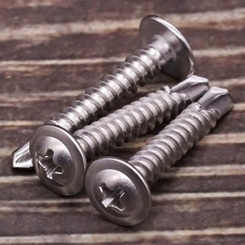 #10 x 1-1/2" Stainless Wafer Head Self Drilling Screw Phillips Truss Head Sheet Metal Tek Screws (50 PCS), 410 Stainless Steel, 2 Drilling Point, Dovetail Screws, by Eastlo Fastener