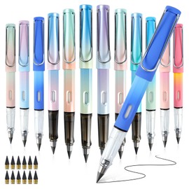 OT-NVWOZR Pack of 12 Eternal Pencils, Inkless Pencils, 12 Interchangeable Heads, Durable Magic Pencils Set with Eraser, Infinite Pencil for Children, Students, Office, School