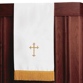 Murphy Robes Scarves-Reversible Lectern Banner Embroidered with Gold Latin Cross Sanctuary Pulpit Scarf, 17 x 36-Inch, Red/White