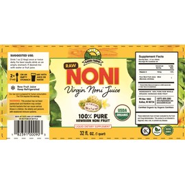 Virgin Noni Juice - RAW (Unpasteurized) 100% Pure Organic Hawaiian Noni Juice - 2 Pack of 32oz Glass Bottles