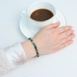 Echtes Afrikanischer Türkis Edelstein Armband mit 6mm Perlen - verschiedene Längen - Heilstein Schutzstein Talisman Glücksbringer Geschenk (Afrikanischer Türkis, 14CM)